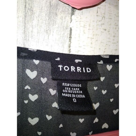 TORRID Plus Size 0X SHEER BLOUSE black with white hearts - Picture 3 of 5